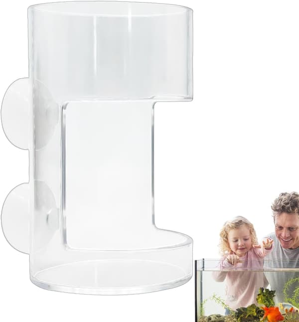 Gennemsigtig dispenser til Betta-fisk, foderrør, rejerrør, reje-foderkop