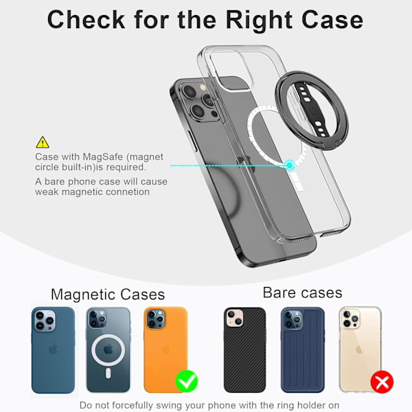 Nya MagOne (Uppgradering) Kompatibel med MagSafe Telefon Grepp Stativ med Silikon Fingerrem, Avtagbar Magnetisk Ringhållare