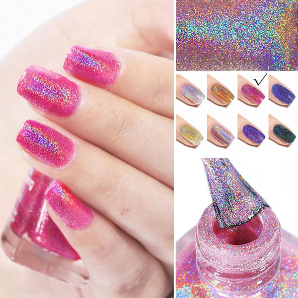Holografiskt nagellack, glitter nagellack med sjöjungfrueffekt rosa nagellack, långvarigt nagellack polariserande glitter (7ml)