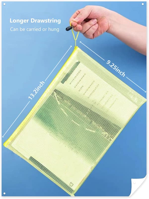A4 Plastmapper, lynlåsposer til dokumenter, lynlåsposer til kontor, hjem og skoleartikler, 5 stk.