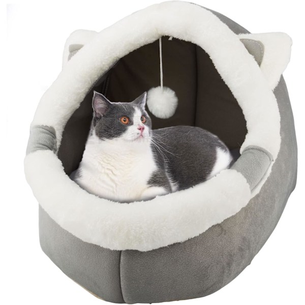 Kattbäddar för Inomhusbruk med Hängande Leksak, Liten Hundkoja med Anti-Slip, Supermjuka Lugnande Djursoffa Mattor Idealiska