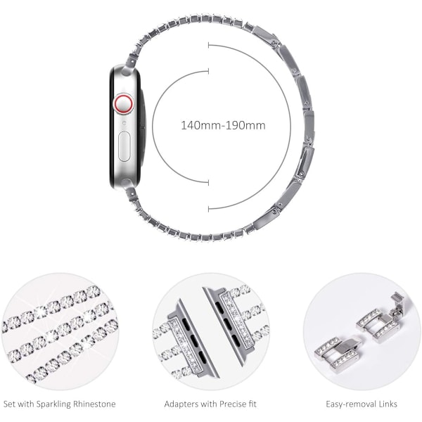 Kompatibel med Apple Watch rem 38mm 40mm 41mm, Kvinder Glitrende Krystal Bling Armbånd Remme Udskiftningsbånd, Bling Sølv 38/40/41mm