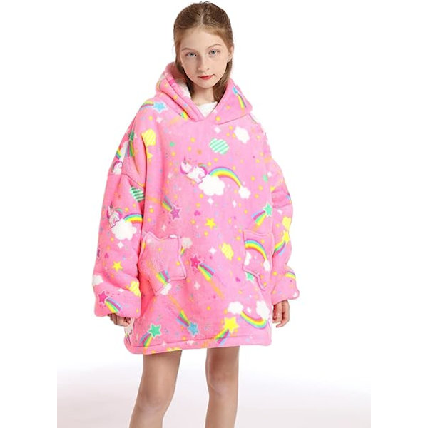 Pige Tæppe Hættetrøje Børn Oversized Tæppe Hættetrøje Snuggle Hættetrøje Fleece Bærbar Varm Vinter Tæppe 6-12 År