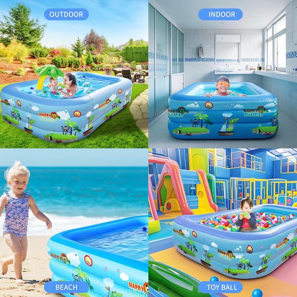 Uppblåsbar mönstrad pool, barnpool, portabel pool, utomhus- och trädgårdspool, 2,1 m × 1,45 m × 0,65 m