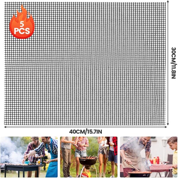 Set med 5 återanvändbara grillmattor (30 x 40 cm) — Svart nät