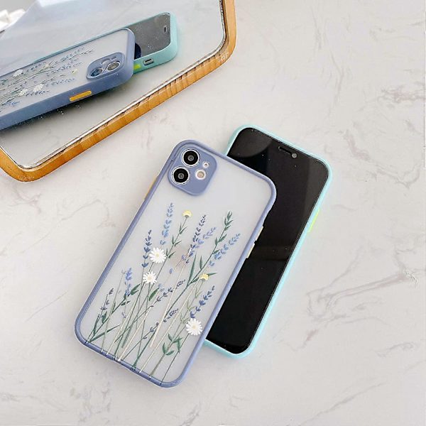 Kompatibel med iPhone 11 Case med Blomster Klar Frostet PC Bagside Blomster Piger Kvinde og Blød TPU Beskyttende Silikone Slank Case til iPhone 11 - Lilla
