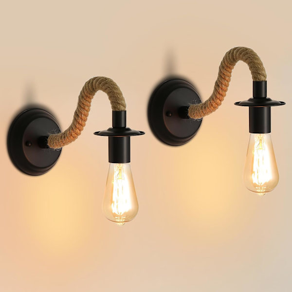 2-pack vägglampa, E27 hamparep retro justerbar vägglampa för korridor vardagsrum sovrum café bar loft (glödlampa ingår ej)