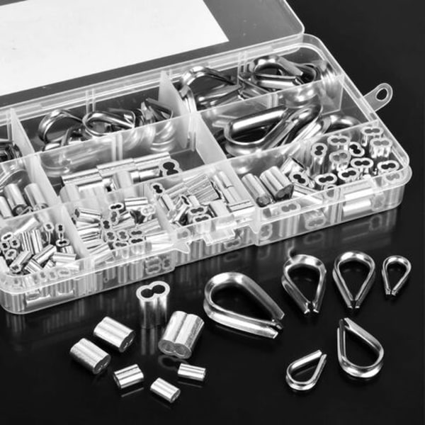 225 Stykker M1.2-M5 Rustfrit Stål Wire Reb Øjer og Krympehylstre Aluminium Clips Sæt, Krympe Loop Hylster til Wire Reb Rigning