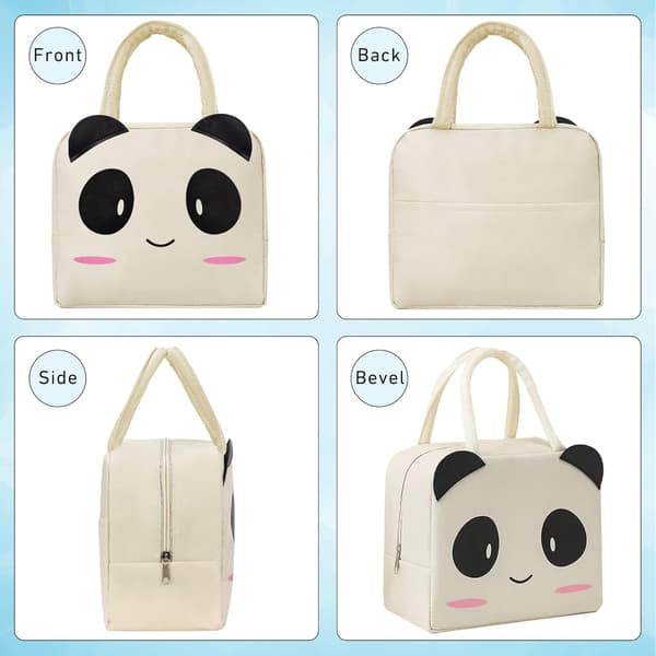 Matboks Bærbar Lunsjpose for Kvinner, Menn, Barn og Studenter, Reise, Piknik, Skole (Beige Panda)