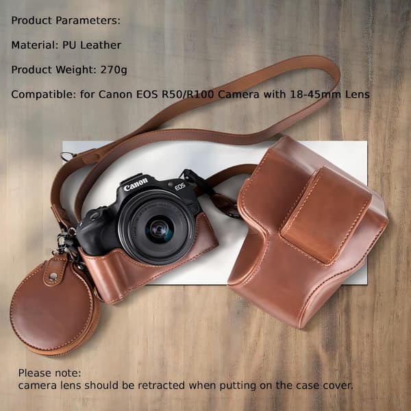 Etui til Canon EOS R50/R100 og 18-45mm objektiv, PU læder beskyttende etui tilbehør til EOS R100/R50 kamera