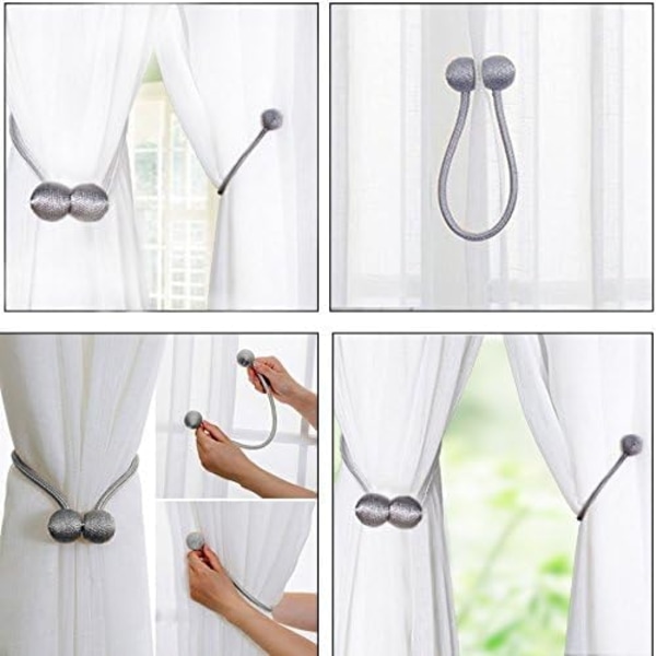 Magneettiset verhonpidikkeet, verhosoljet, sidontanauha, 2 kpl kotiin, toimistoon, koristeeksi Light gray