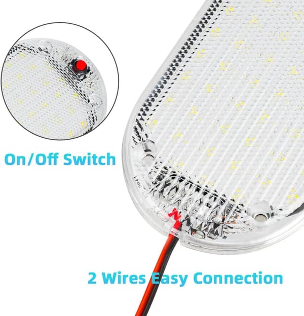 2 st 48LED 12V 10W Inomhus Ljusramp, med På/Av-knapp, 800LM Vit Strip Ljusramp för Lastbil/Husbil