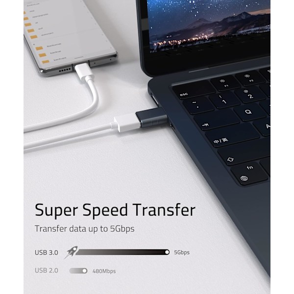 USB C till USB Adapter (2-pack), USB-C Hane till USB3.0 Hona Adapter Kompatibel med MacBook Pro efter 2016, MacBook Air efter 2018 Dark Blue