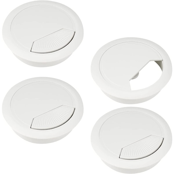 4 kpl Pöydän kaapelin läpivienti, 60 mm Pöydän kaapelin suojus, Valkoinen muovinen kaapelin suojus pöydille, Kaapelin suojus pyöreälle kaapelille