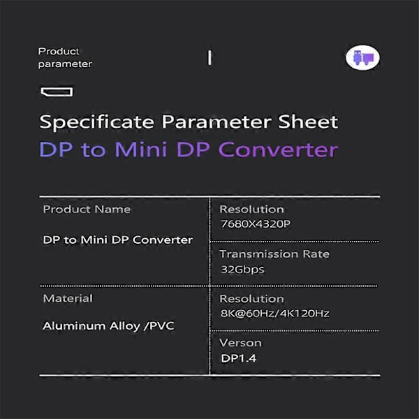 Mini DP Han til Mini DP Hun Adapter HD 8K 60Hz Video Datakonverter