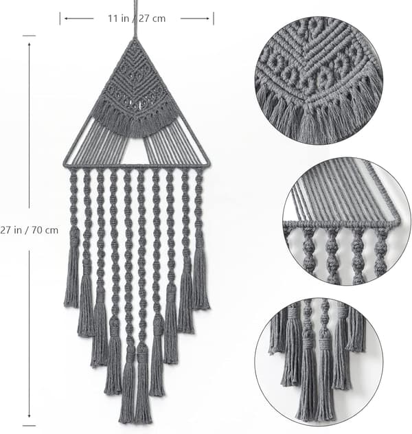 Boho Väggbonad Geometrisk Väggkonst Vävd Bomull Handgjord Ornament Sovrum Vardagsrum Lägenhet Barnkammare (Grå)