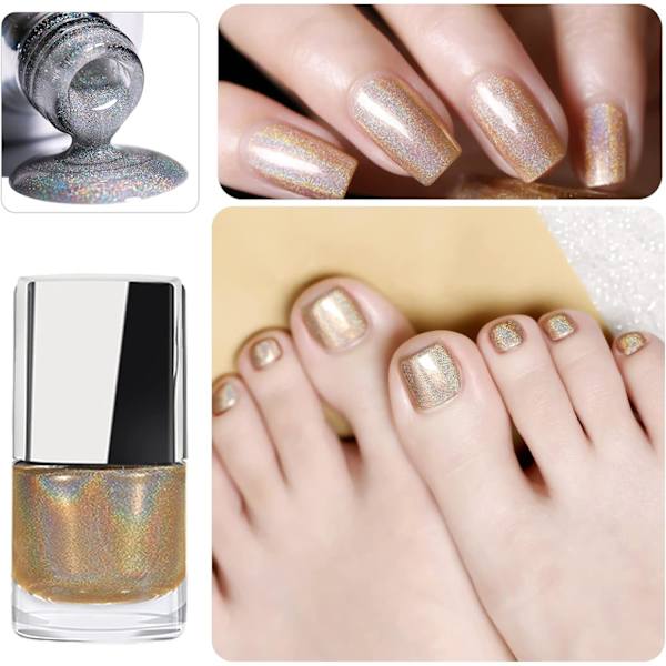 Holografiskt nagellack, glitter nagellack med sjöjungfrueffekt silver nagellack, långvarigt nagellack polariserande glitter (7ml)