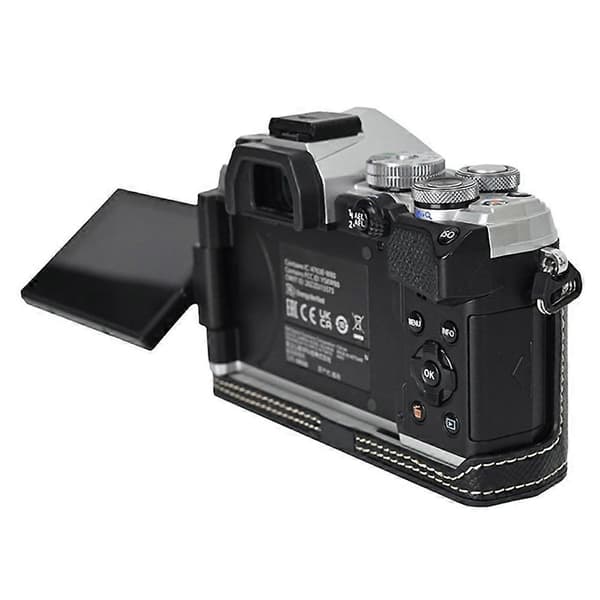 Til Olympus OM-5 Kamerahus Batteriåbning Palm Texture PU Læder Halv Bunddæksel - Sort