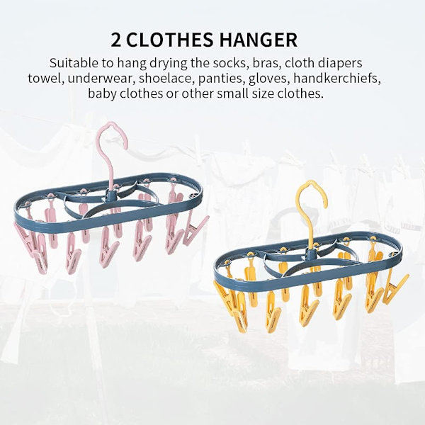 2-pack torkställ, klädtork, plasttorkställ med 12 klämmor, bärbar torkställning