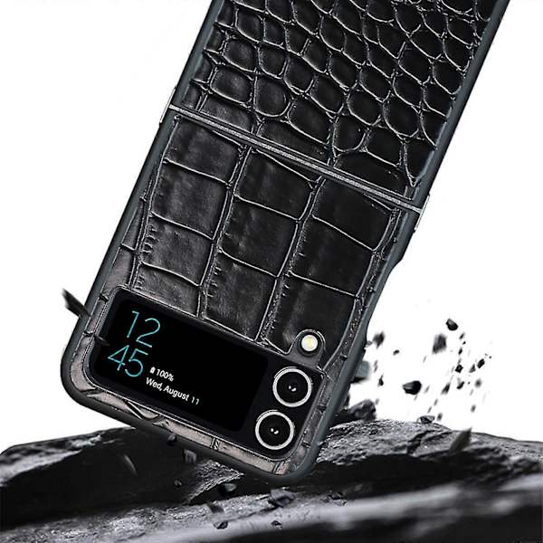 Fodral med krokodilmönster kompatibelt med Samsung Galaxy Z Flip 4, PU-läder + Stöttåligt skydd med hård PC-ram