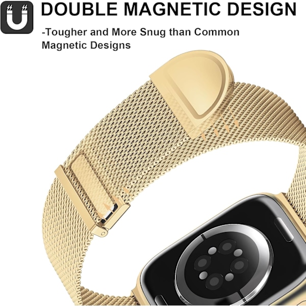 Uppgraderad rem kompatibel med Apple Watch 42mm 44mm 45mm 49mm, magnetisk justerbar för iWatch Series 9 8 7 6 5 4 3 2 1 SE, guld