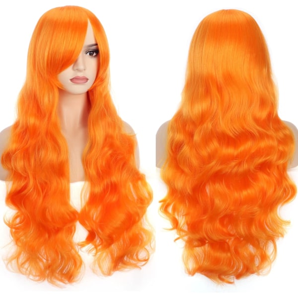 81 cm Pitkät Oranssit Kiharat Täyspitkät Aaltoilevat Peruukit Naisille Cosplay-juhliin Halloween-asuun Lämmönkestävä Synteettinen Peruukki