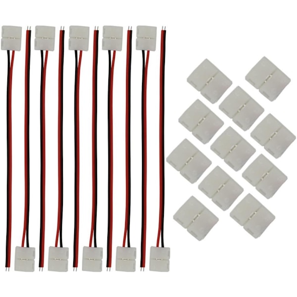 10 stk. 2-pinners LED-kontakt hurtig fleksibel stripekabeladapter jumper, 10 stk. LED 8 mm
