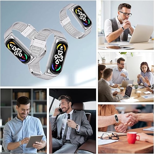 Rem för Xiaomi Mi Band 6/Mi Band 5/Mi Band 4/Mi Band 3, 1 st justerbart sportarmband i rostfritt stål, silver