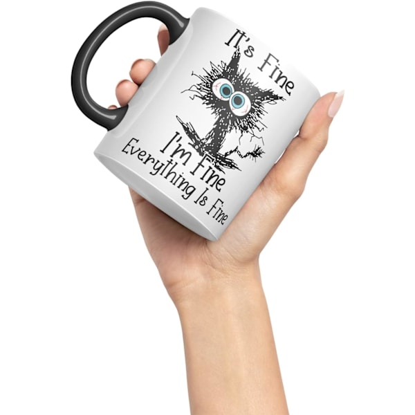 Det är lugnt, jag mår bra, allt är bra Katt Skämt Färgad Mugg Kopp Present Födelsedag Jobb Kontor Jul Te Kaffe (Svart) Black