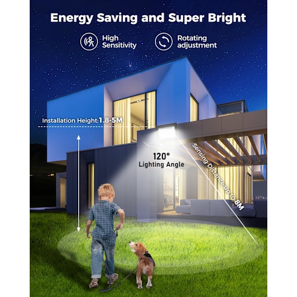 50W LED-Utomhusbelysning med Sensor, 5000LM IP65 Vattentät Utomhus LED-Spotlight, 6500K Kallt Vit Utomhusbelysning