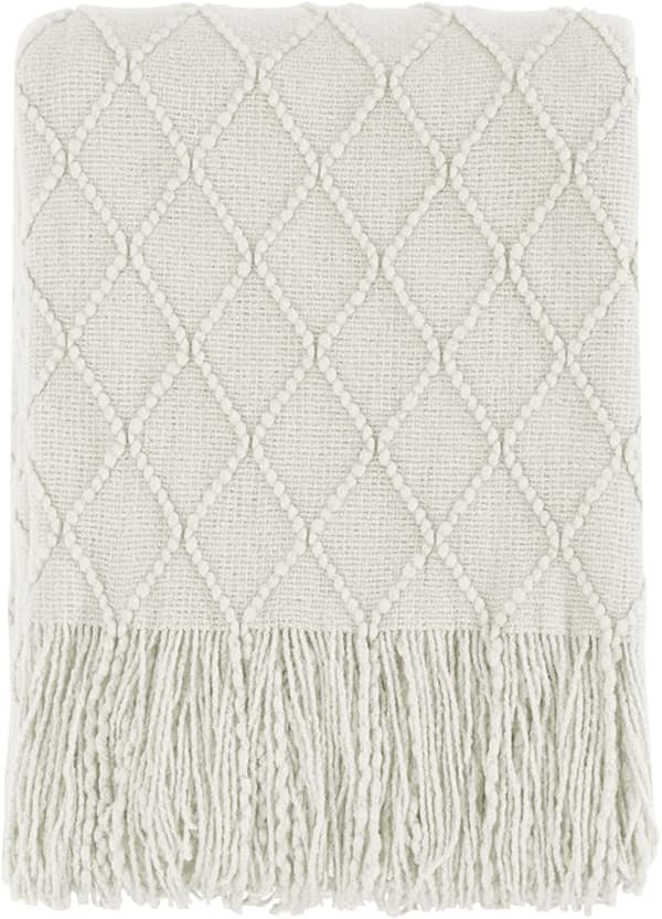Teksturert Mykt Sofateppe Strikket Dekorativt Pledd, Beige, 127x152cm