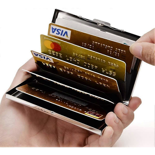 RFID Kreditkortshållare Plånböcker för Kvinnor eller Män Smal Rostfritt Stål och PU Läder Kreditkortsskydd för Att Hålla Bankomatkort(Vit)