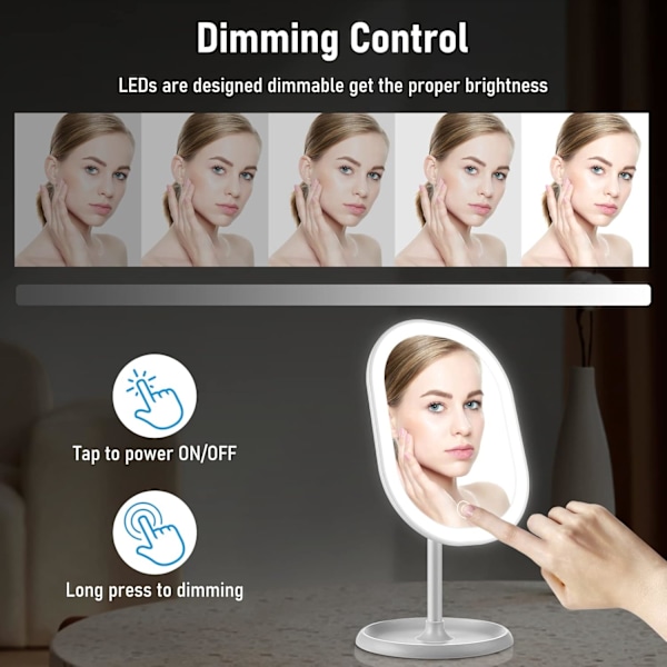 LED Sminkespeil, Smart Lysinnstilling og USB-Lading, 180° Sammenleggbart Bordsspeil, Perfekt Gave til Venn