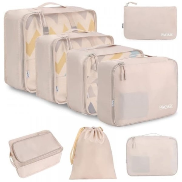 8-delad set låda, lätt resväska förvaringslåda, med skopåse, tvättpåse och tvättpåse