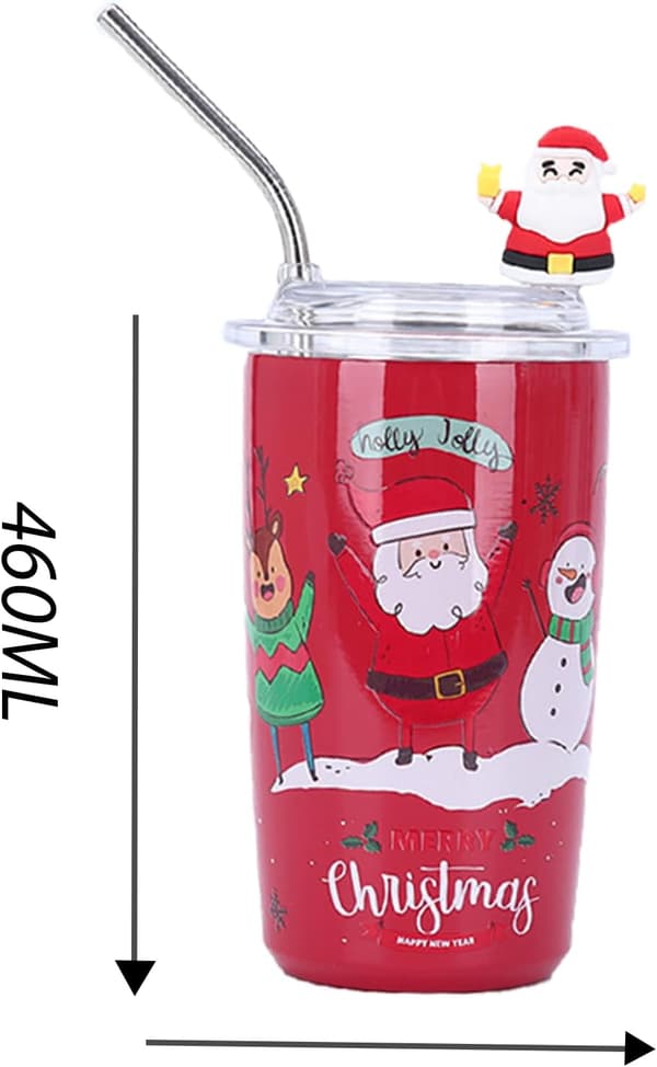 460ML Julvattenkopp Julresekopp 3D Jultomte Julgran Rostfritt Stål Termosmugg för Julfester Kaffe, Te, Smoothies