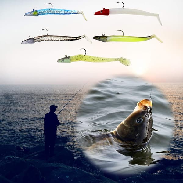Fiskedrag, Set med 5 fiskebeten i plast, 10 cm