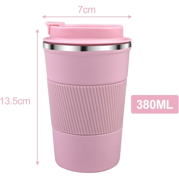 380ml Rosa Isolerad Kaffe Mugg, 304 Rostfritt Stål Återanvändbar Isolerad Mugg Bilkopp med Lock, Läckagesäker Kaffe Mugg