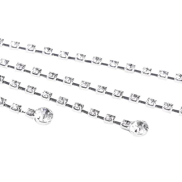 Dame Krystal Rhinestone Taljebælte Glitrende Kæde med Dobbelt O-Ring Bælte silver