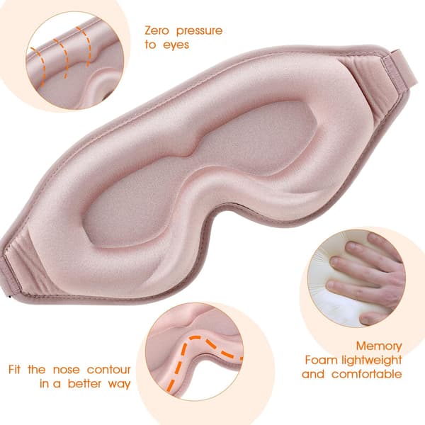 3D Stereo Silke Søvnmaske, Komfortabel og Justerbar - Lysblokerende - til Mænd og Kvinder (1 stk, Pink)