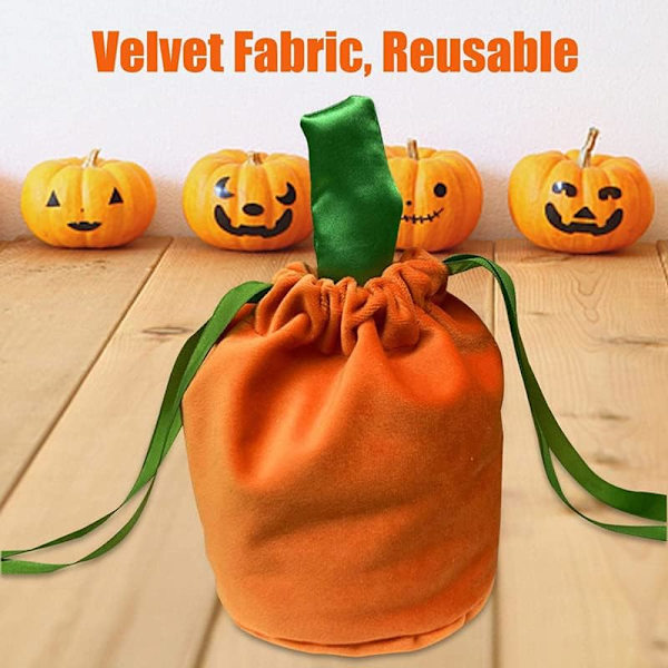 10 kpl Samettikangas Kurpitsa Karkkipussit, Halloween Kiristysnyöri Herkkupussi, Uudelleenkäytettävät Kiristysnyöri Lahjapussit Halloween-juhliin, 13*15CM