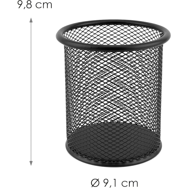 Metallpennhållare Rund Tråd Metallnät Multifunktionell Kopp för Kulspetspenna Diameter 85 mm Svart