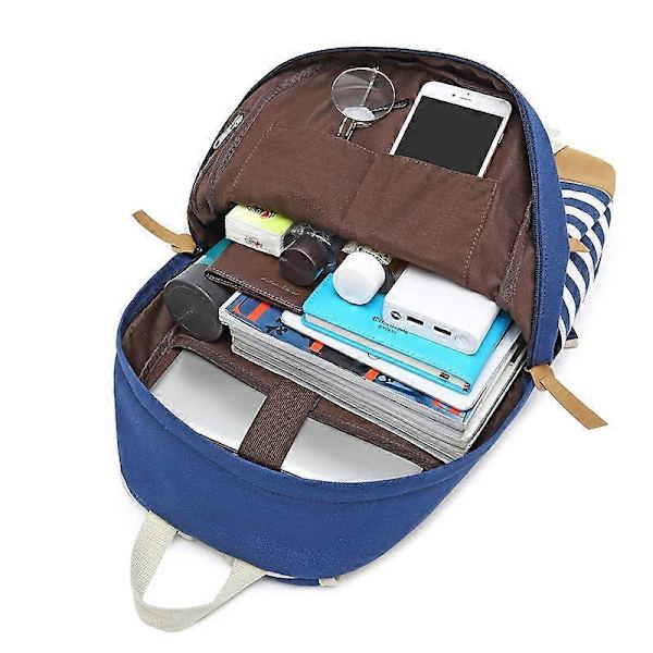 3 st Randig Ryggsäck Set Tillbaka till Skolan Material Handväskor & Axelväskor Stor Kapacitet Canvas Skolväskor (Blå)