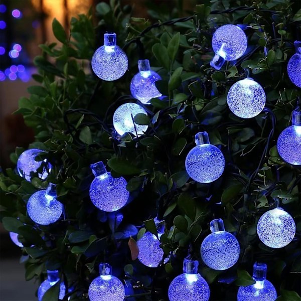 Solcellsdrivna Trädgårdslampor Utomhus, 7 meter 50 LED Solcellsslinga Vattentät, Kristallkula Inomhus/Utomhus Lampor Blue