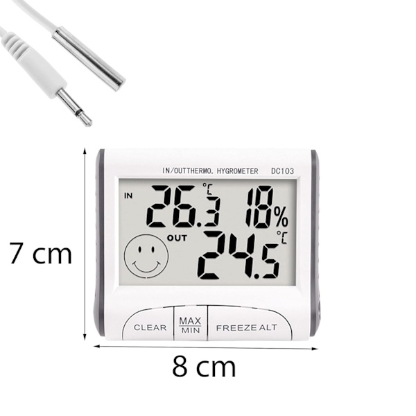 Termometer med utomhussensor, tid, inomhus utomhustermometer, digital inomhustermometer med utomhussensor, LCD-display