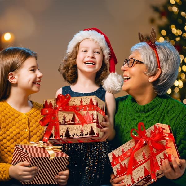 Julklappspapper 3 rullar 43×300 cm Rött kraftpapper för jul, nyår, fest