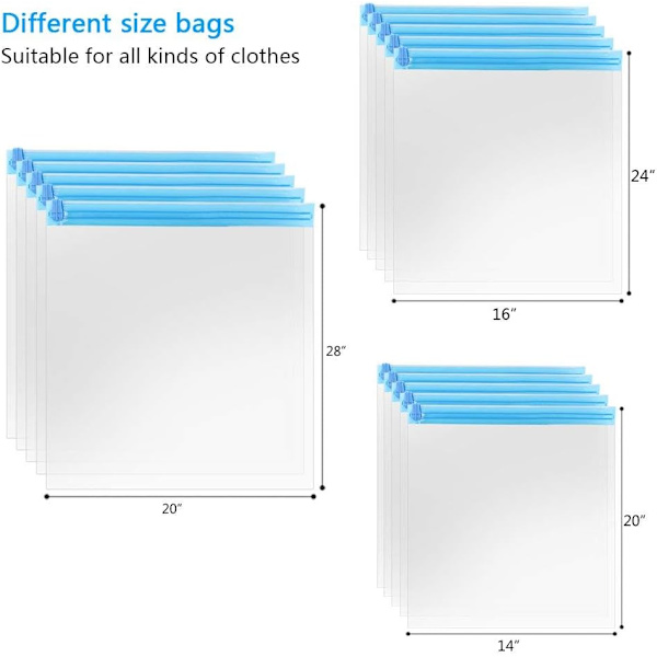 10-pack Reseplatsbesparande Påsar (4 x S, 3 x L, 3 x XL), Reseförvaringspåse, Sparar 75% av Förvaringsutrymmet, Rullkompression
