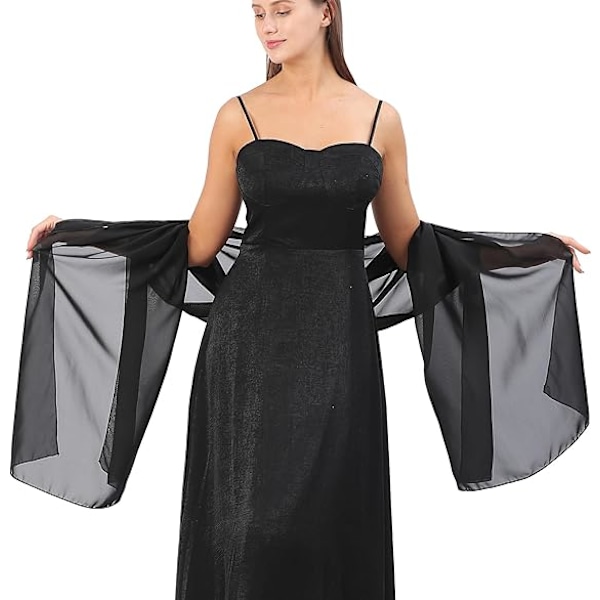Ladiery Lett, Myk Chiffonsjal og Sjaletter for Kvinner, Lett Bryllup Kveld Festkjoler Skjerf Brud Black