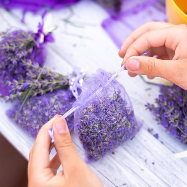 12 Håndlagde Poser med Tørket Lavendel, Friske Tørkede Lavendelposer Møllbeskyttelse for Skap og Skuffer Naturlig Luftrenser