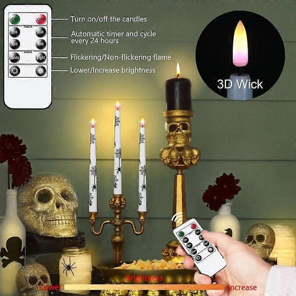 Halloween Flammeløse Spisslys med Fjernkontroll og Timer