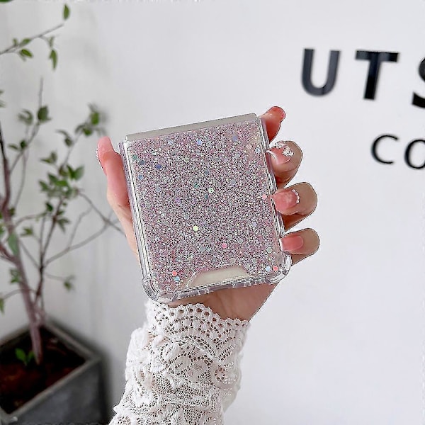 Transparent Glitter Skal Kompatibelt Med Samsung Galaxy Z Flip 4, Hårt PC Fyrhörn Stötsäkert Skydd